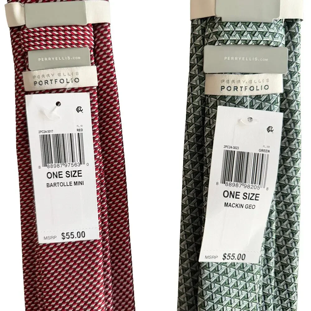 Perry Ellis Portfolio Men's Ties Lot of 2 Red Bartolle Mini & Green Mackin Geo